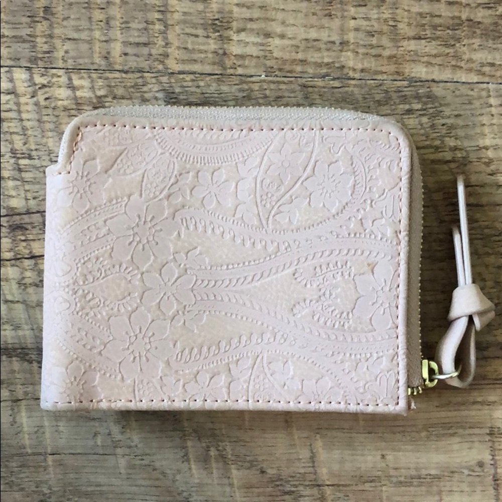 Floral embossed leather mini wallet